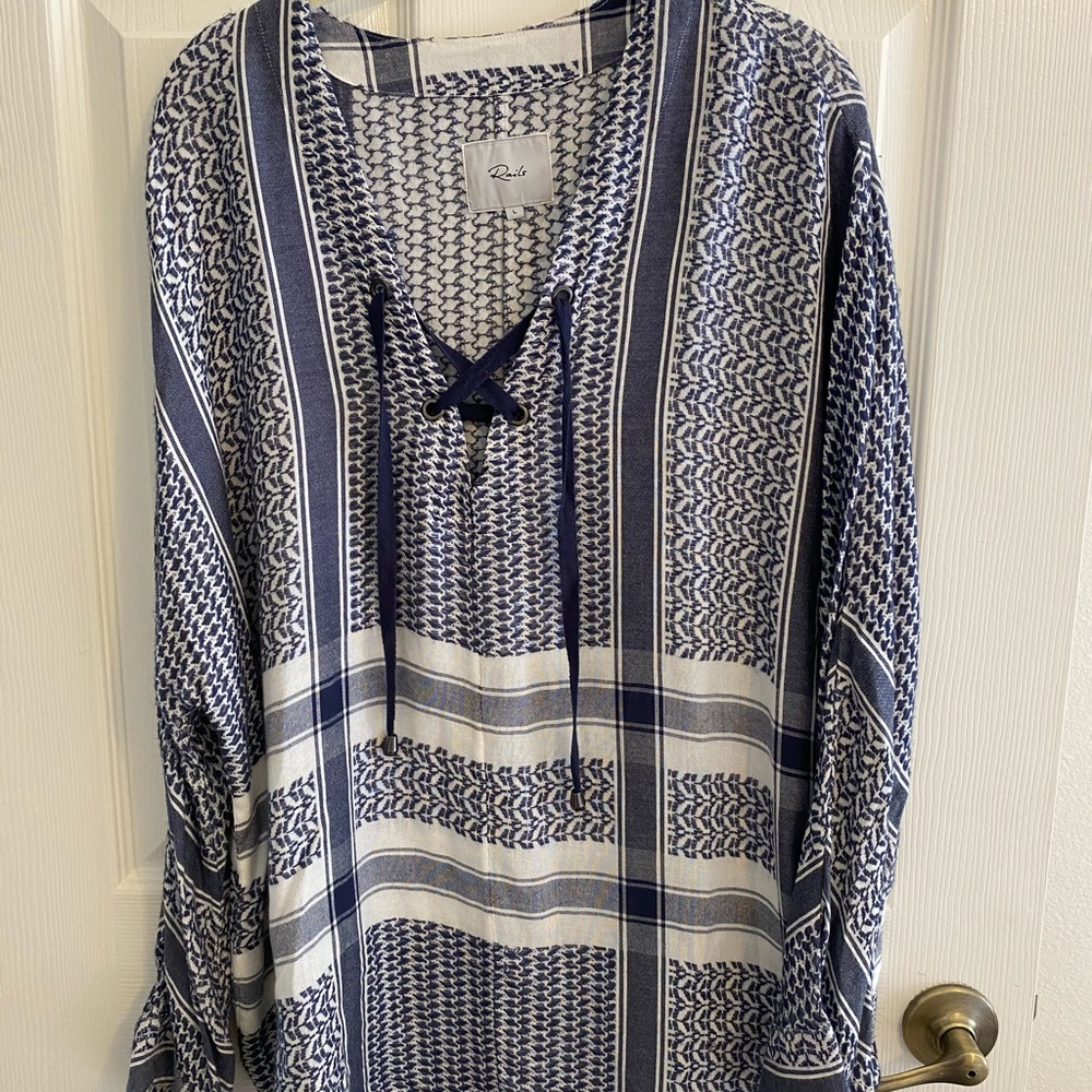 Rails Lily Lace Up Blouse Sapphire Jacquard